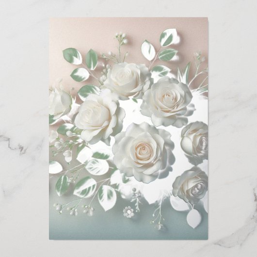 Elegant White Roses Wedding Folie Uitnodiging (Voorkant)
