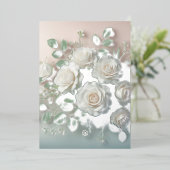 Elegant White Roses Wedding Folie Uitnodiging (Staand Voorkant)