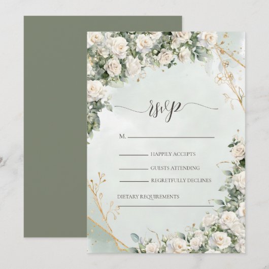 Elegant White Roses Wedding  Kaart (Voorkant / Achterkant)