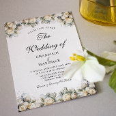 Elegant White Roses Wedding Kaart