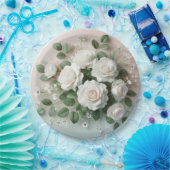 Elegant White Roses Wedding Papieren Bordje (Feest)