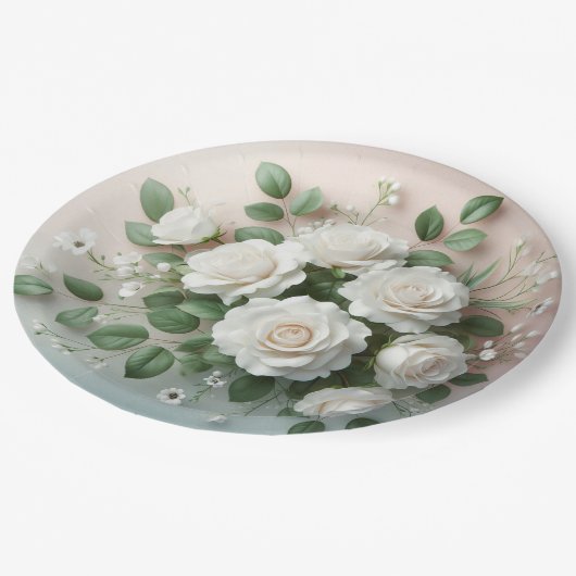 Elegant White Roses Wedding Papieren Bordje (Gekanteld)