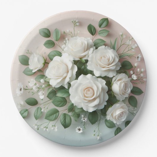 Elegant White Roses Wedding Papieren Bordje (Voorkant)