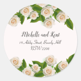 Elegant White Roses Wedding Return Address Sticker