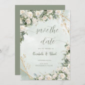 Elegant White Roses Wedding Save The Date (Voorkant / Achterkant)