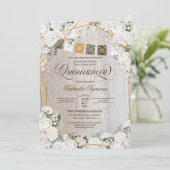 Elegant White Roses Western Rustic Quinceanera Inv Kaart (Staand voorkant)