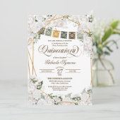 Elegant White Roses Western Rustic Quinceanera Inv Kaart (Staand voorkant)
