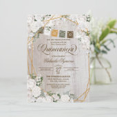 Elegant White Roses Western Rustic Quinceanera Kaart (Staand voorkant)