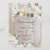 Elegant White Roses Western Rustic Quinceanera Kaart (Voorkant / Achterkant)