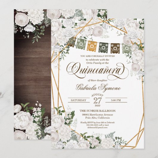 Elegant White Roses Western Rustic Quinceanera Kaart (Voorkant / Achterkant)