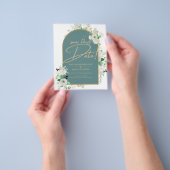 Elegant White Roses Zee Glass Arch Save Date Flyer (Hand)