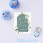 Elegant White Roses Zee Glass Arch Save Date Flyer (Enkel)