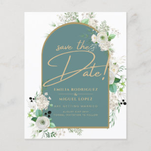 Elegant White Roses Zee Glass Arch Save Date Flyer