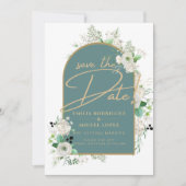 Elegant White Roses Zee Glass Arch Save Date Kaart (Voorkant)