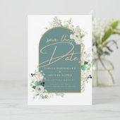 Elegant White Roses Zee Glass Arch Save Date Kaart (Staand voorkant)