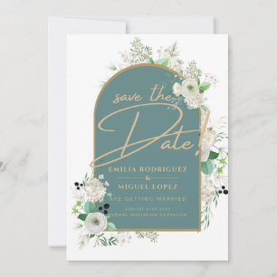 Elegant White Roses Zee Glass Arch Save Date Kaart