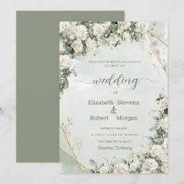 Elegant White Rosese Wedding Kaart