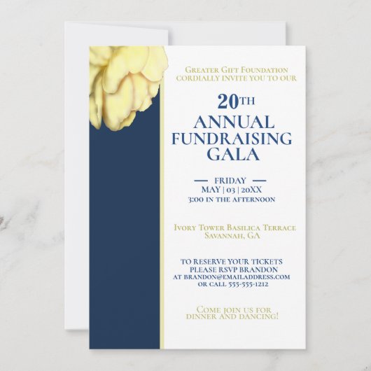 Elegant White & Royal Blue Charity Event Gala Kaart (Voorkant)