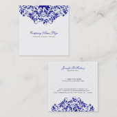 Elegant White & Royal Blue Damasks & Swirls Vierkante Visitekaartje (Voorkant / Achterkant)
