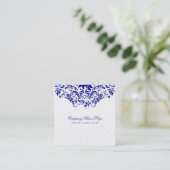 Elegant White & Royal Blue Damasks & Swirls Vierkante Visitekaartje (Staand voorkant)