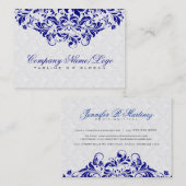 Elegant White & Royal Blue Damasks & Swirls Visitekaartje (Voorkant / Achterkant)
