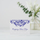 Elegant White & Royal Blue Damasks & Swirls Visitekaartje (Staand voorkant)