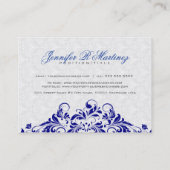 Elegant White & Royal Blue Damasks & Swirls Visitekaartje (Achterkant)