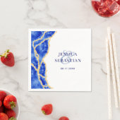 Elegant White Royal Blue en Gold Agate Wedding Servet (Insitu)