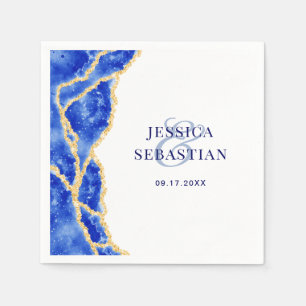 Elegant White Royal Blue en Gold Agate Wedding Servet