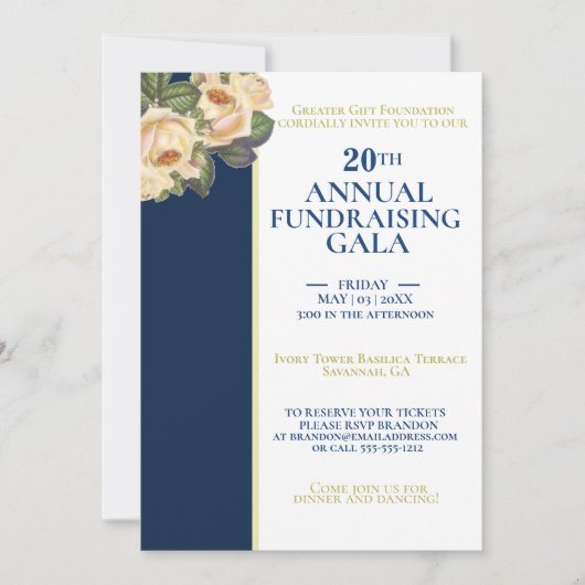 Elegant White & Royal Blue jaarlijkse inzamelingsa Kaart (Voorkant)