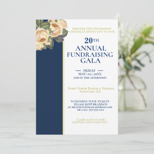 Elegant White & Royal Blue jaarlijkse inzamelingsa Kaart (Staand voorkant)