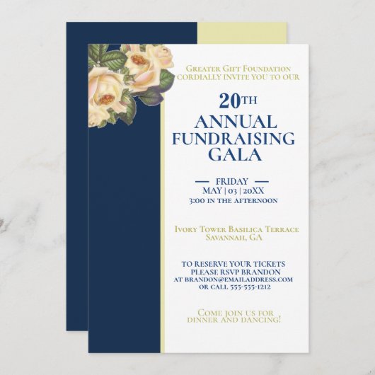 Elegant White & Royal Blue jaarlijkse inzamelingsa Kaart (Voorkant / Achterkant)