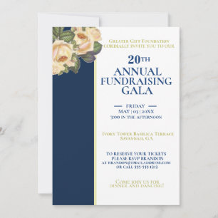 Elegant White & Royal Blue jaarlijkse inzamelingsa Kaart