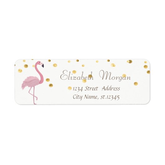 Elegant White, Roze Flamingo Fux Gold Foil Confett Etiket (Voorkant)