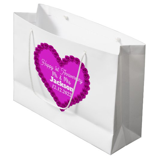 Elegant White & Roze Heart Happy 1st Jubileum Groot Cadeauzakje (Voorkant Gekanteld)