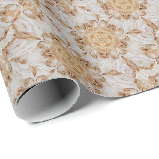 Elegant White Rustic Kaleidoscope Flower Design Cadeaupapier (Rol Hoek)