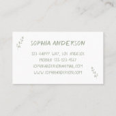 Elegant White & Sage Green Botanical Professional Visitekaartje (Achterkant)