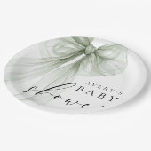 Elegant White Sage Green Bow Baby Shower Papieren Bordje (Gekanteld)
