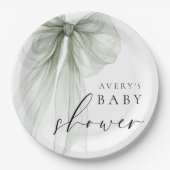 Elegant White Sage Green Bow Baby Shower Papieren Bordje (Voorkant)