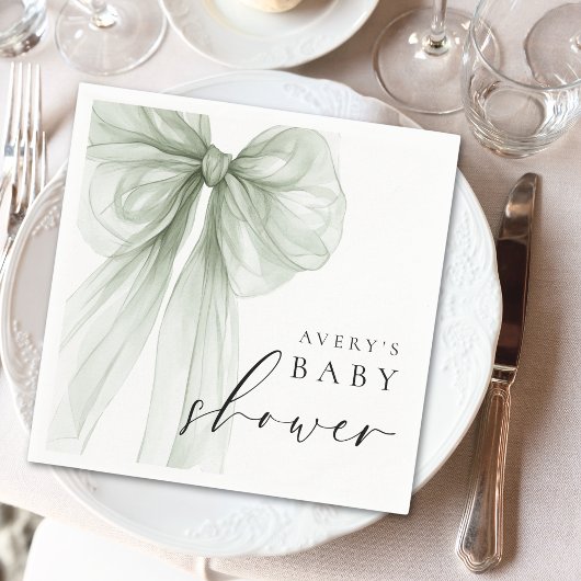Elegant White Sage Green Bow Baby Shower Servet
