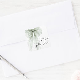 Elegant White Sage Green Bow Baby Shower Vierkante Sticker