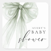 Elegant White Sage Green Bow Baby Shower Vierkante Sticker (Voorkant)