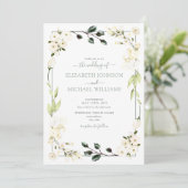 Elegant White Sage Green Floral Botanical Wedding Kaart (Staand voorkant)