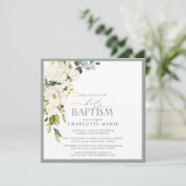 Elegant White Sage Green Waterverf Floral Baptisme Kaart (Staand voorkant)