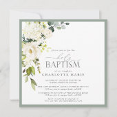 Elegant White Sage Green Waterverf Floral Baptisme Kaart (Voorkant)
