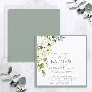Elegant White Sage Green Waterverf Floral Baptisme Kaart