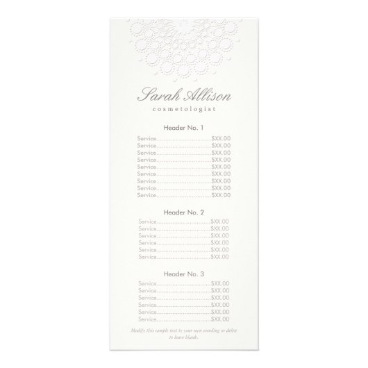 Elegant White Salon and Spa Price List Reclamekaart (Voorkant)