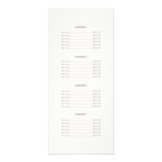 Elegant White Salon and Spa Price List Reclamekaart (Achterkant)