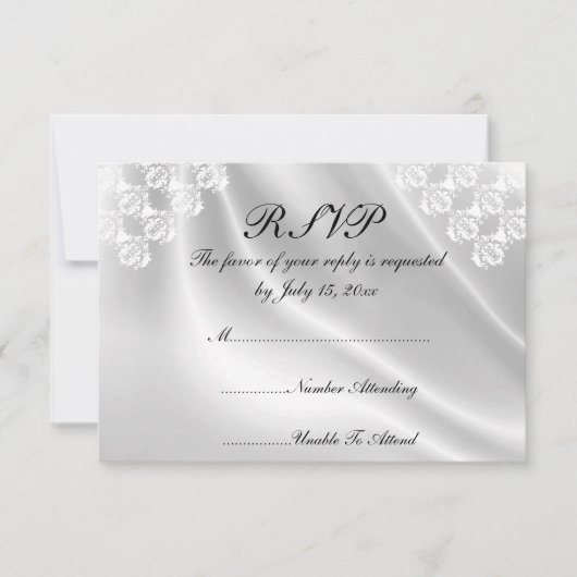 Elegant White Satin, Lace Wedding RSVP Uitnodiging (Voorkant)