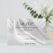 Elegant White Satin, Lace Wedding RSVP Uitnodiging (Staand voorkant)